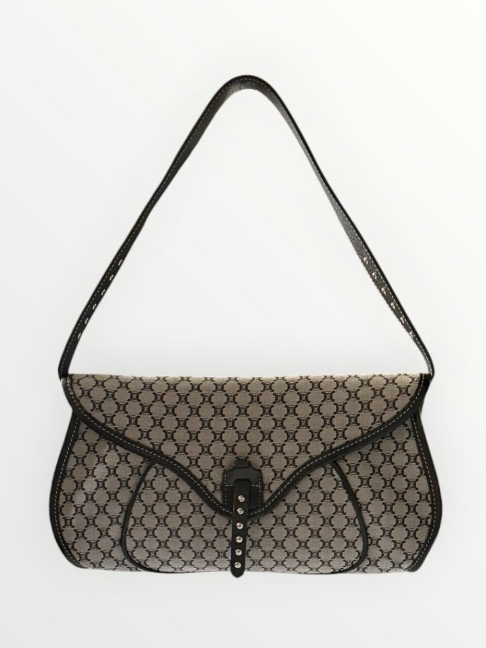 Celine Vintage Macadam Poulbot Shoulder Bag | Grey & Black